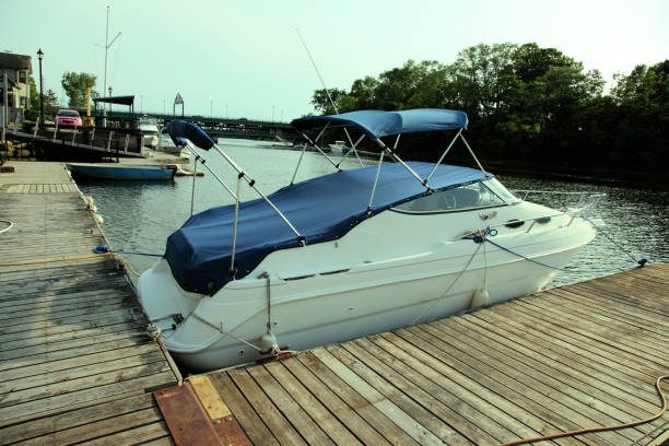 Boat and pier in New Glasgow, Nova Scotia, Canada